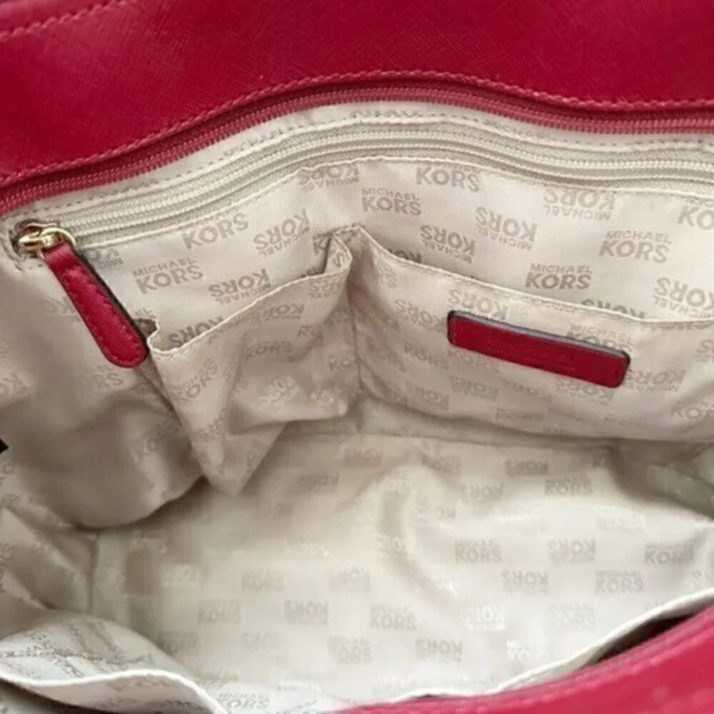 Michael Kors Jet Set Chain East West‎ Top Zip Leather Tote Bag Red - Picture 12 of 12